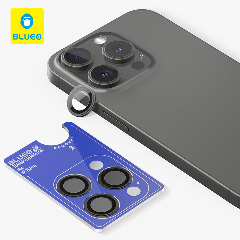 Safírové sklo na čočky pro iPhone 16 Pro Max Blueo - černé - iSTYLE CZ