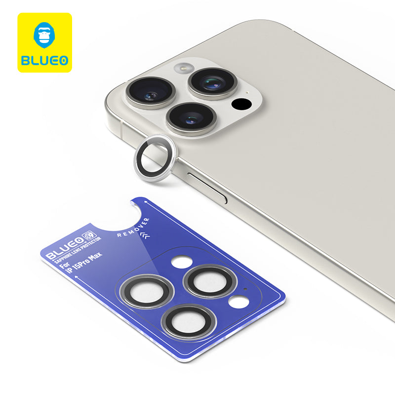 Safírové sklo na čočky pro iPhone 15 Pro Max Blueo - stříbrné - iSTYLE CZ