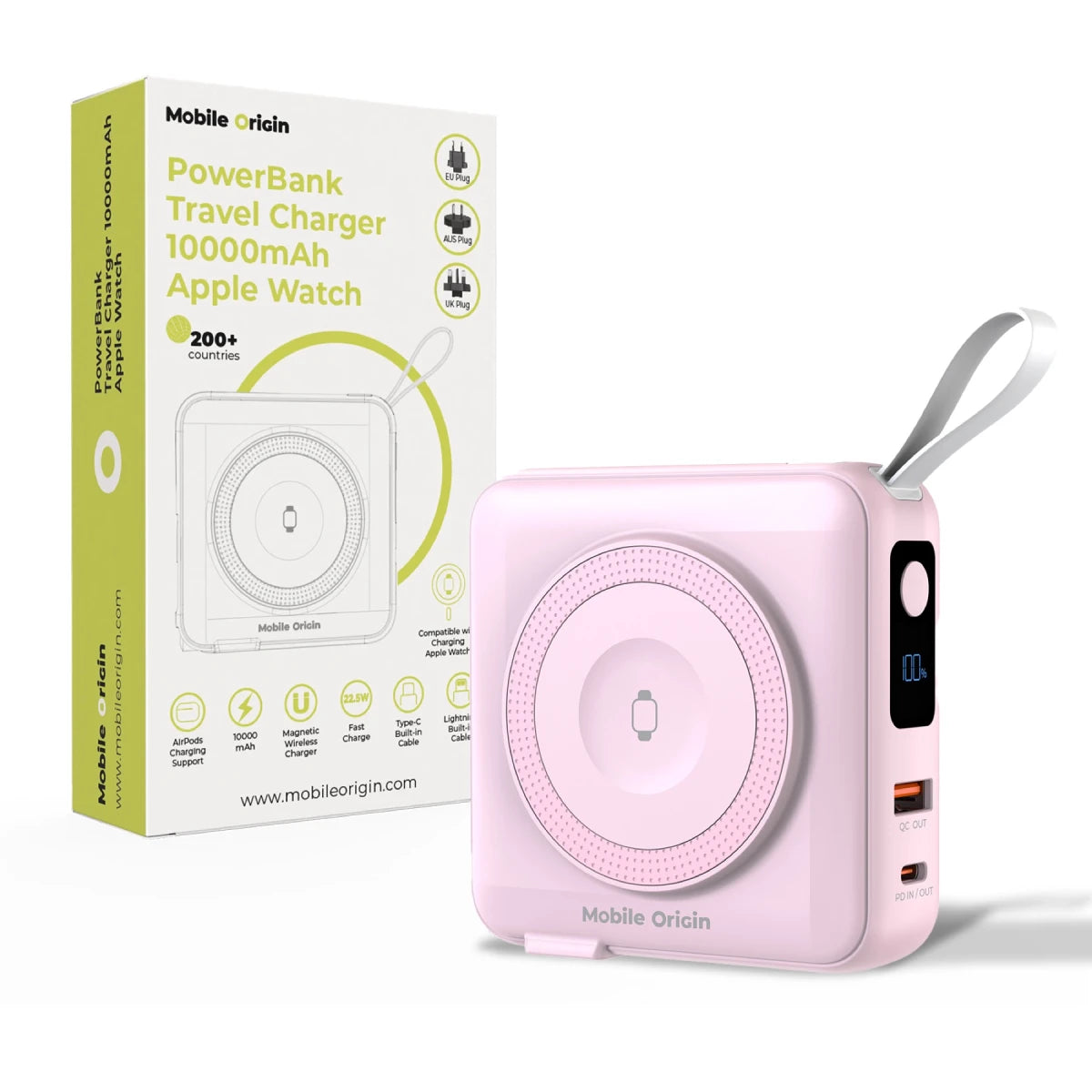 Powerbanka a cestovní nabíječka Mobile Origin PowerBank Travel Charger 10 000 mAh - růžová