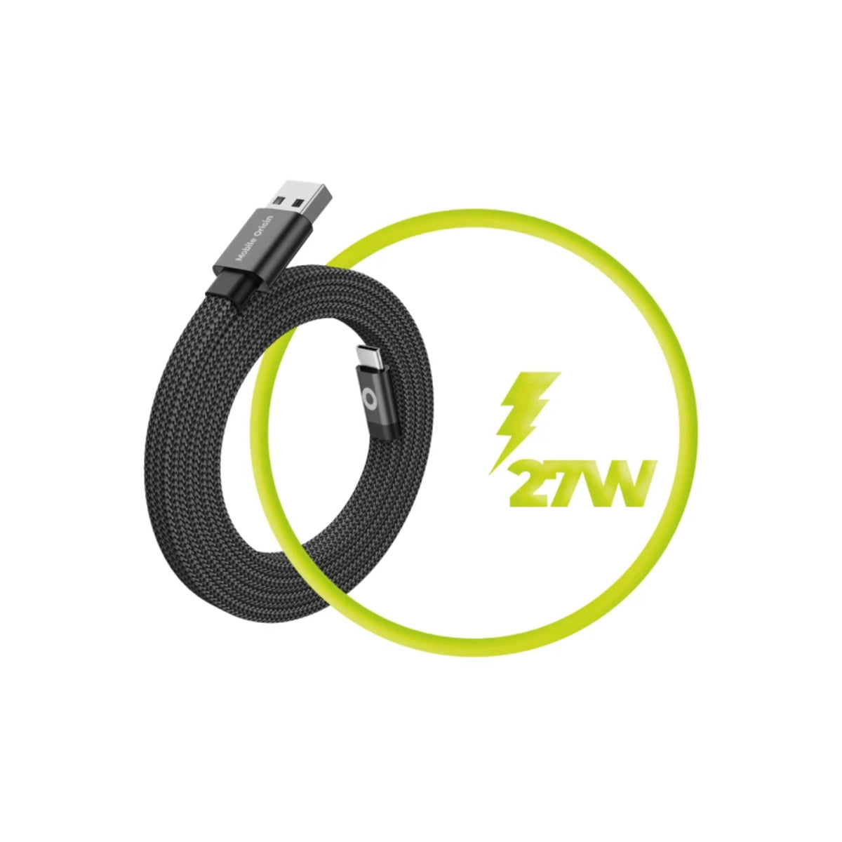 Magnetický 27W nabíjecí kabel Mobile Origin Original Flat Cable USB-A / USB-C 1m - černý - iSTYLE CZ