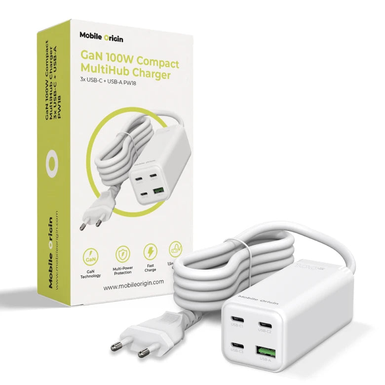 100W GaN nabíječka Mobile Origin Compact MultiHub Charger PW18 - bílá