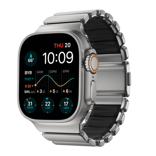 Řemínek pro Apple Watch 45/46/49 mm Nomad Stratos Band FKM - stříbrný - iSTYLE.cz