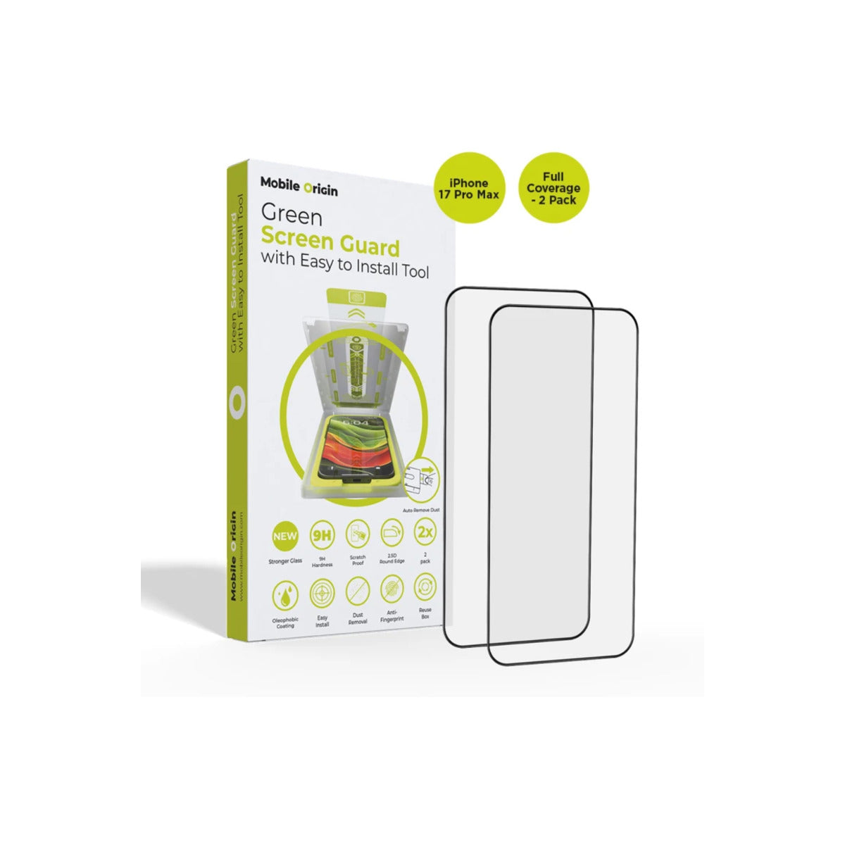 Ochranné sklo pro iPhone 17 Pro Max Mobile Origin Screen Guard s aplikátorem, úplným pokrytím, 2 ks - iSTYLE CZ