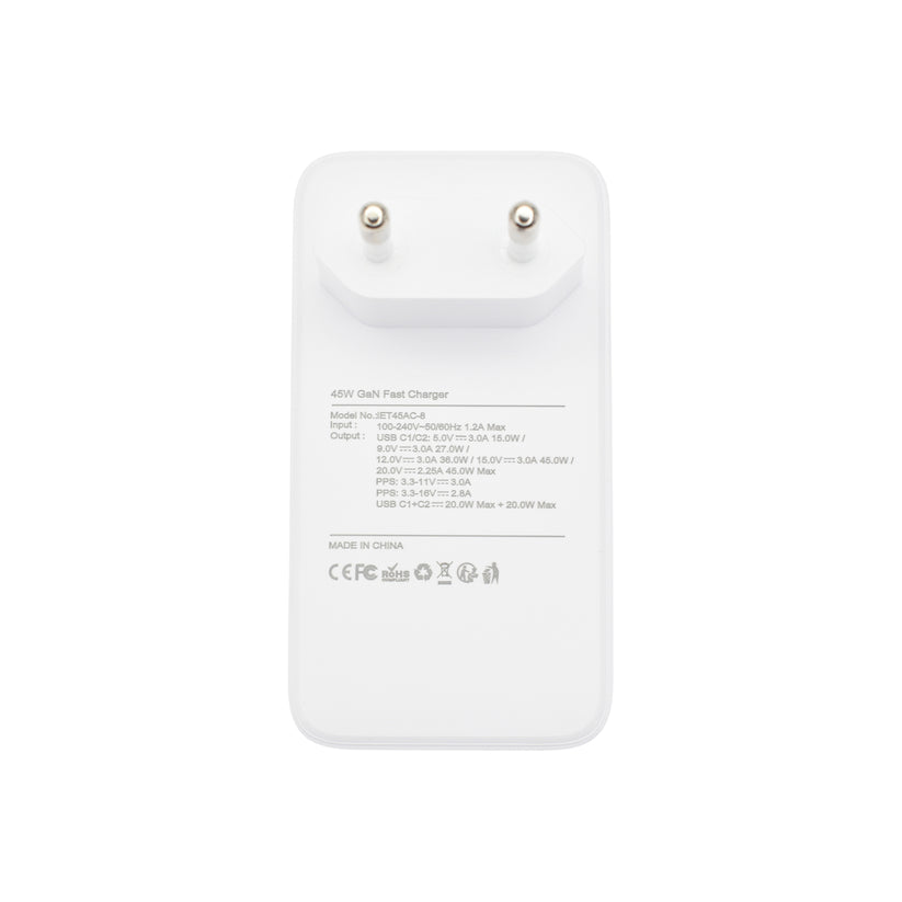 Tenká nabíječka 45W GaN Dviced 2× USB-C – bílá - iSTYLE CZ