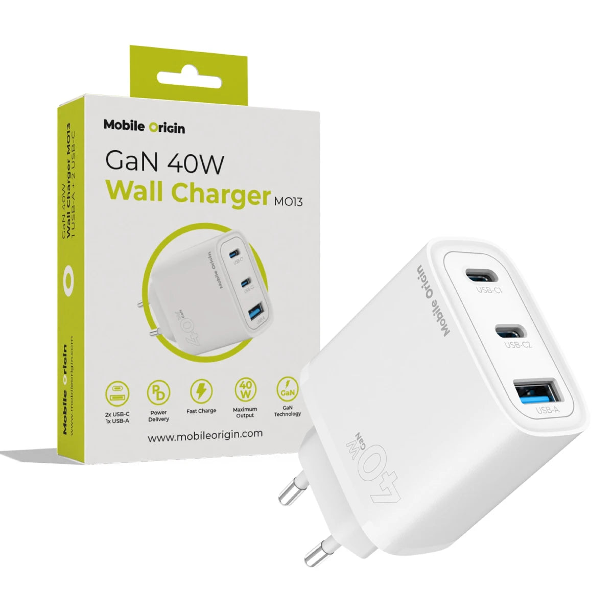40W adaptér Mobile Origin GaN Fast Charger MO19 – bílý