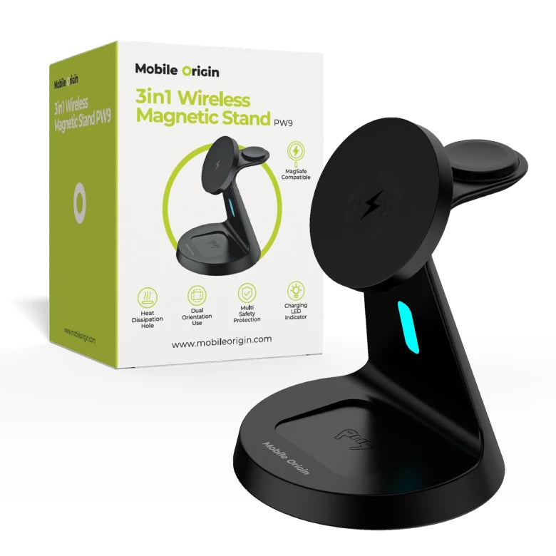 Bezdrátová nabíječka Mobile Origin 3in1 Wireless Magnetic Stand PW9 - černá - iSTYLE.cz