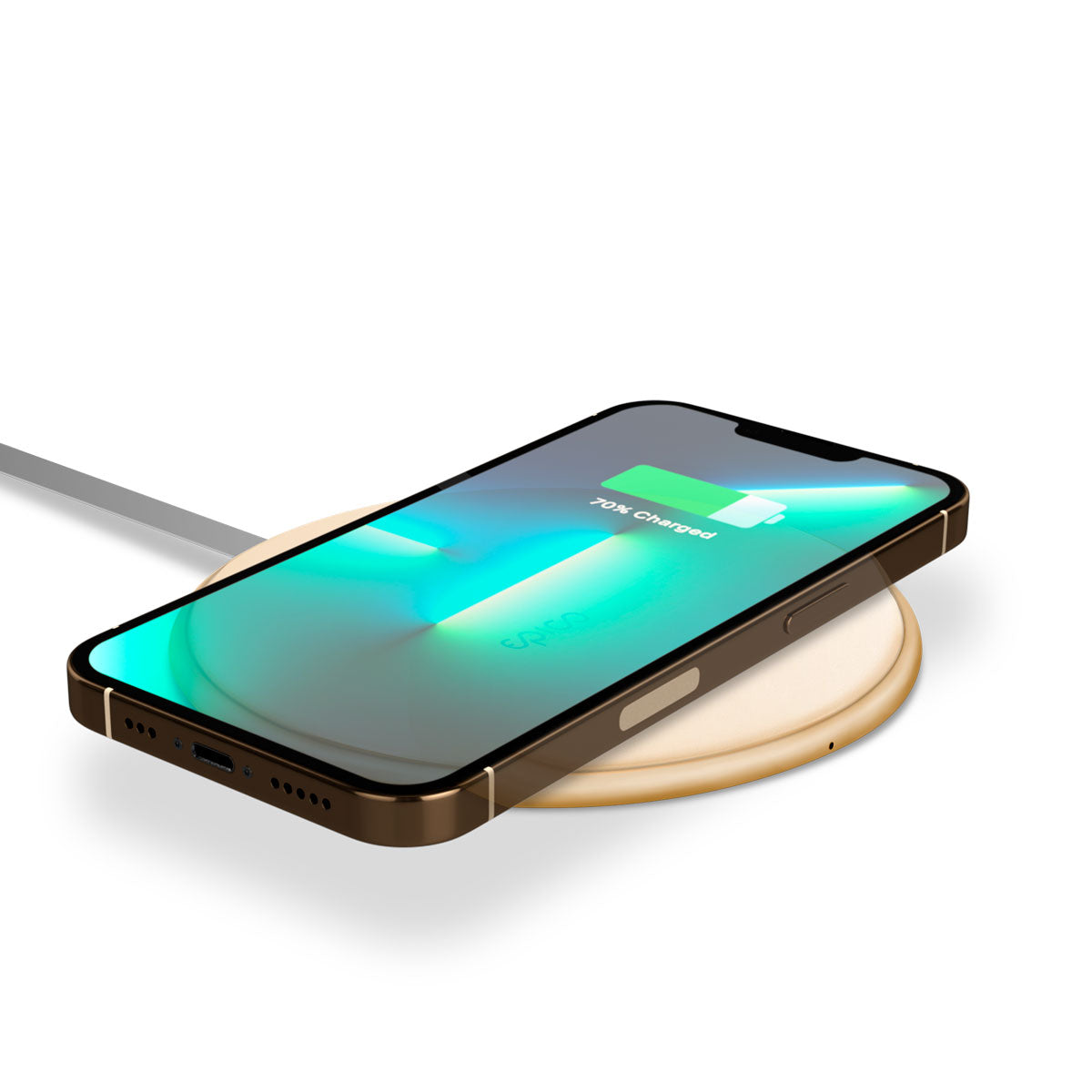 Ultratenká bezdrátová nabíječka Epico 10W s integrovaným kabelem - zlatá