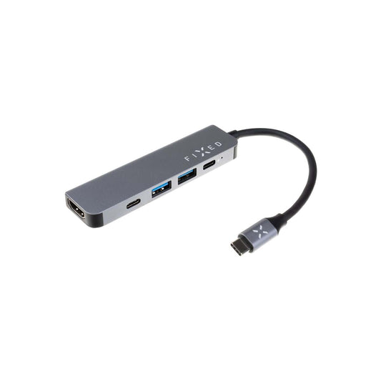 5portový hliníkový USB-C hub FIXED HUB Mini pro notebooky a tablety - šedý