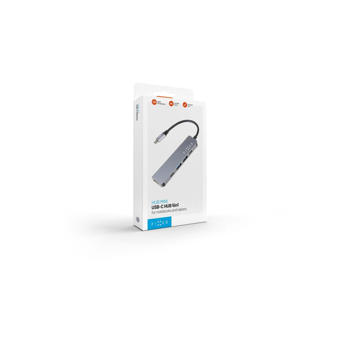 5portový hliníkový USB-C hub FIXED HUB Mini pro notebooky a tablety - šedý