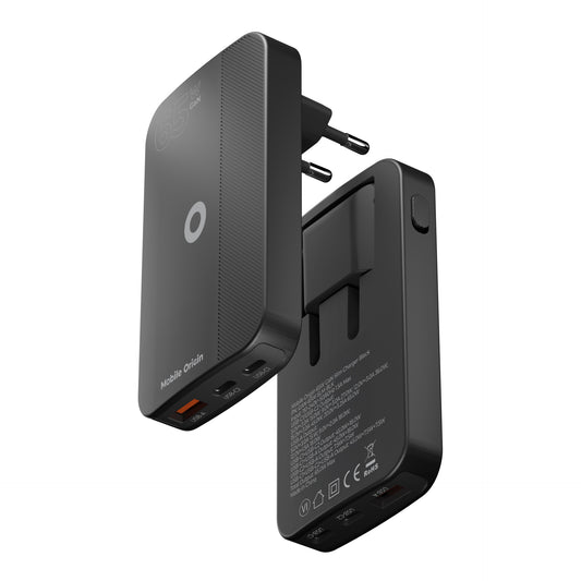 Mobile Origin 65W GaN III Slim Charger dual USB-C, Single USB-A black