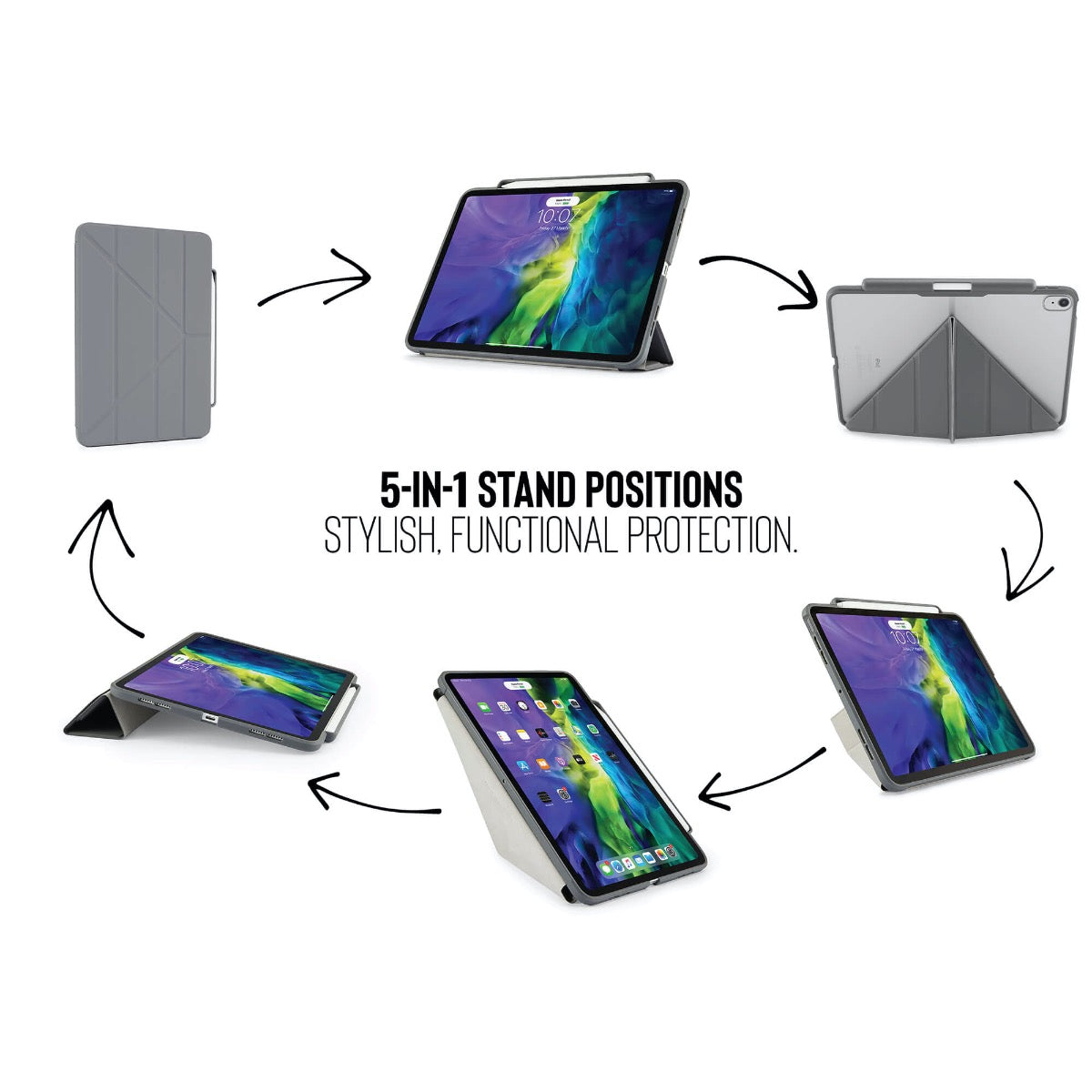 Pouzdro Pipetto Origami pro iPad Air 4 10.9" (2020) s prostorem na Apple Pencil - šedé - iSTYLE CZ