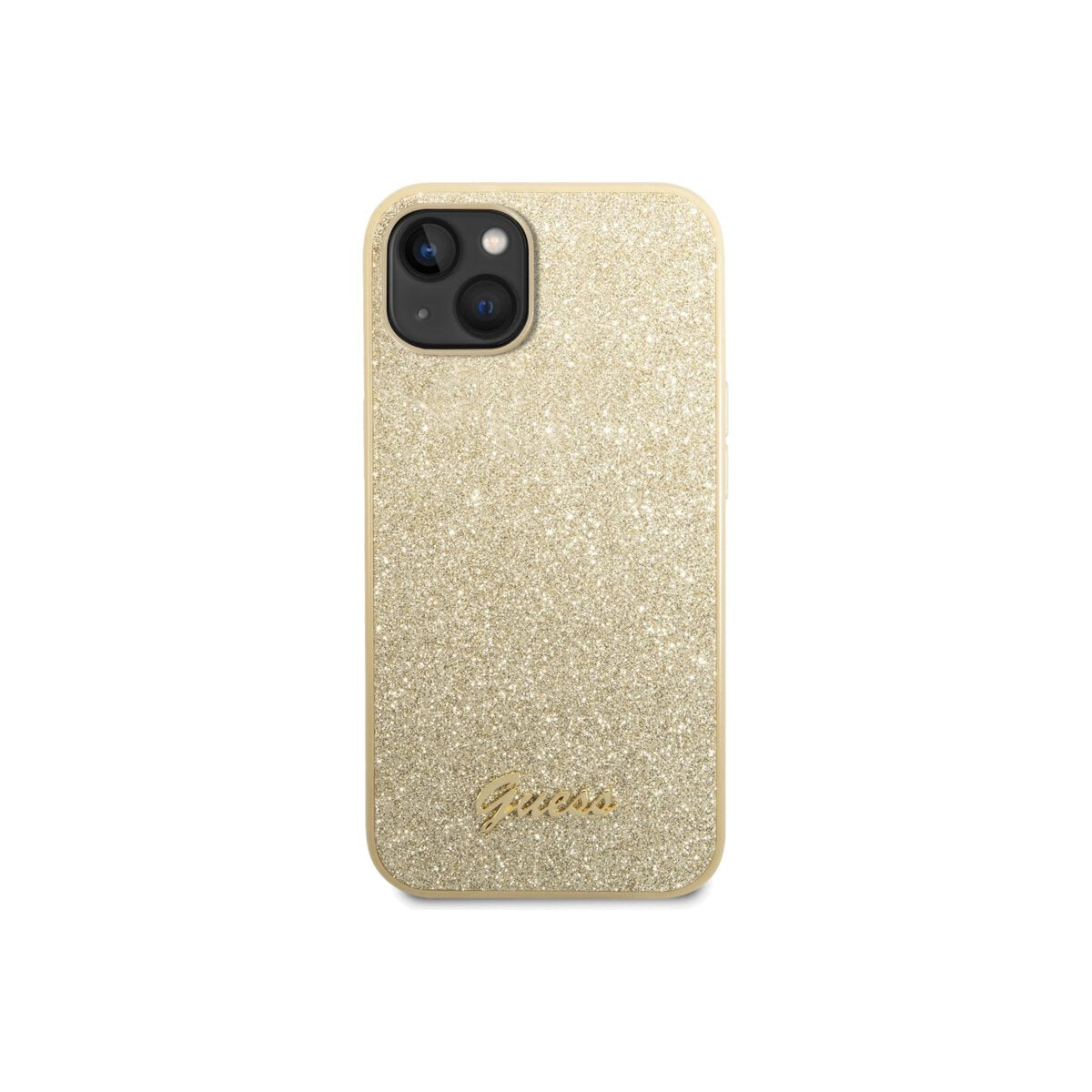 Kryt pro iPhone 14 Plus Guess Glitter Flakes Metal Logo - zlatý - iSTYLE CZ