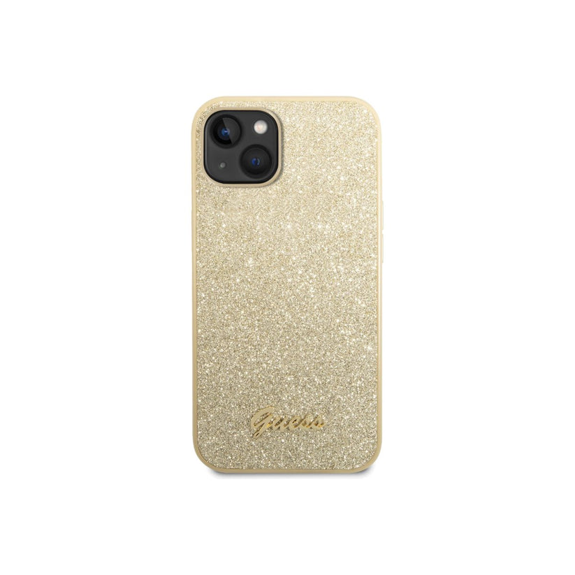 Kryt pro iPhone 14 Plus Guess Glitter Flakes Metal Logo - zlatý - iSTYLE CZ