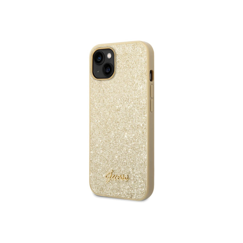 Kryt pro iPhone 14 Plus Guess Glitter Flakes Metal Logo - zlatý - iSTYLE CZ