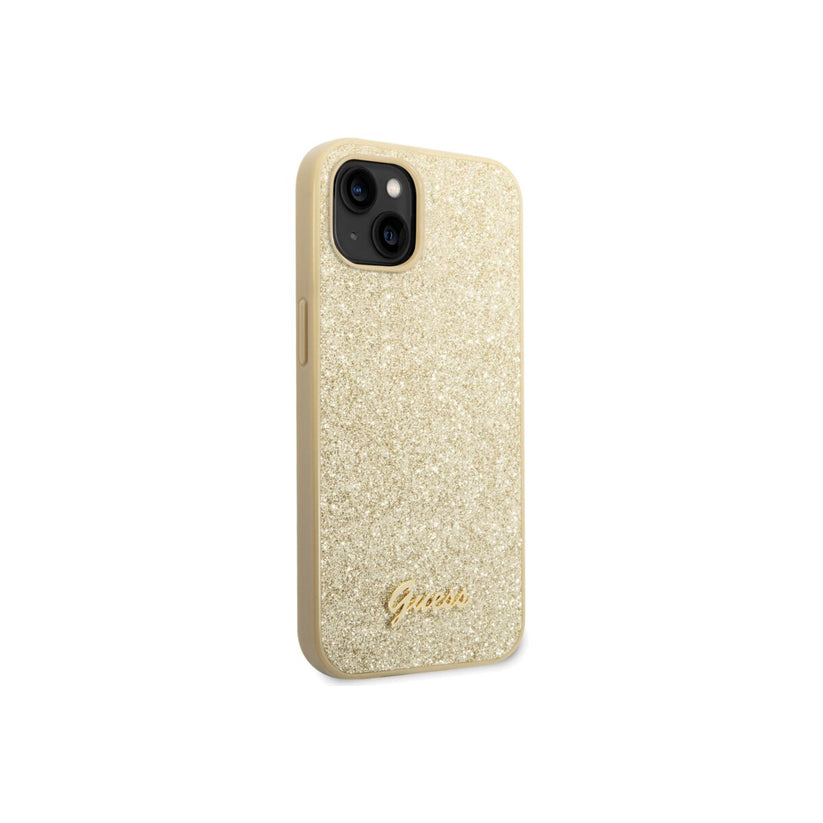 Kryt pro iPhone 14 Plus Guess Glitter Flakes Metal Logo - zlatý - iSTYLE CZ