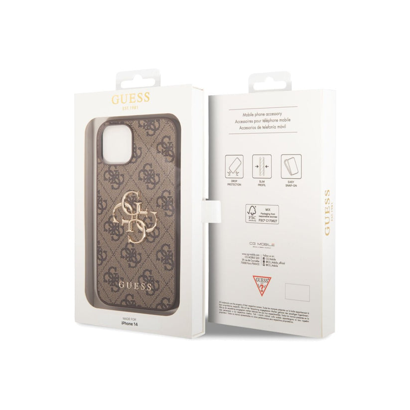 Kryt pro iPhone 14 Plus Guess 4G Metal Logo - hnědý - iSTYLE CZ