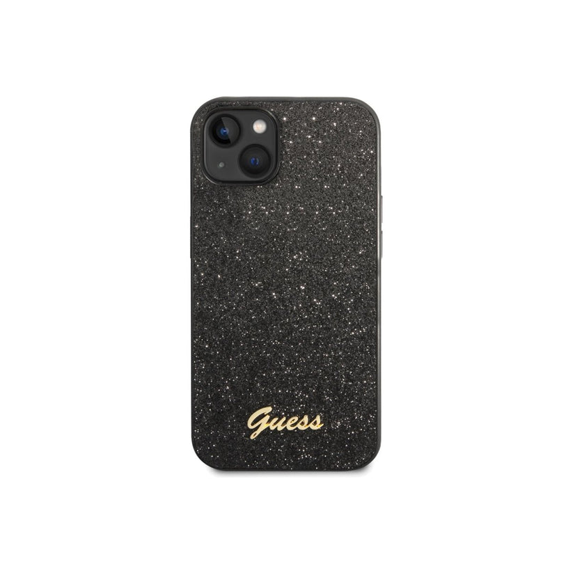Kryt pro iPhone 14 Plus Guess Glitter Flakes Metal Logo - černý - iSTYLE CZ