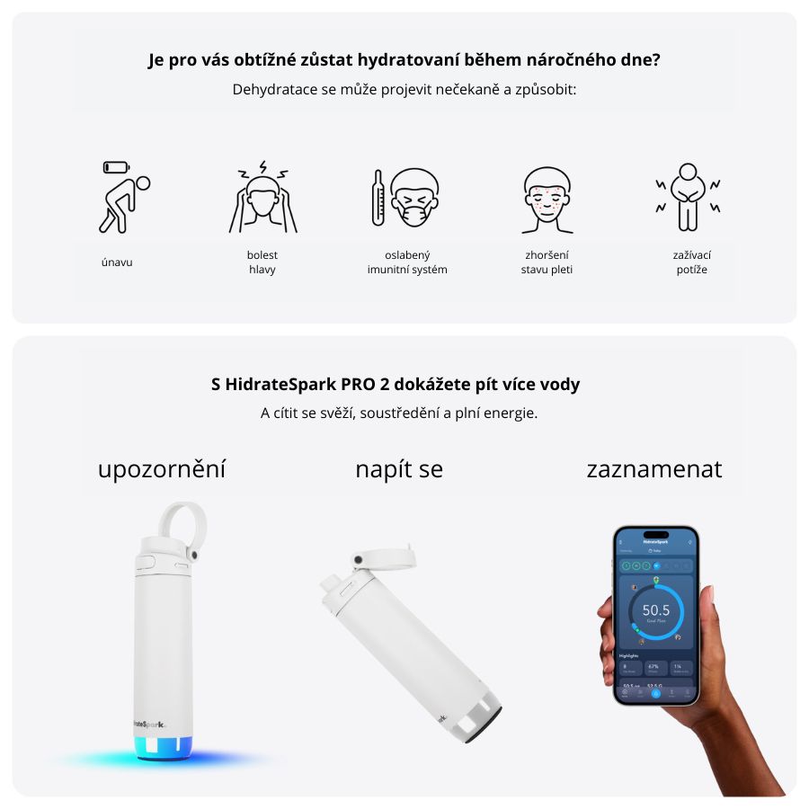 Chytrá lahev HidrateSpark PRO 2 621 ml - bílá