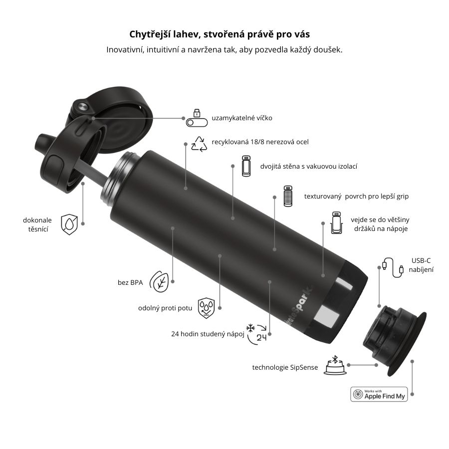 Chytrá lahev s brčkem HidrateSpark PRO 2 621 ml - černá