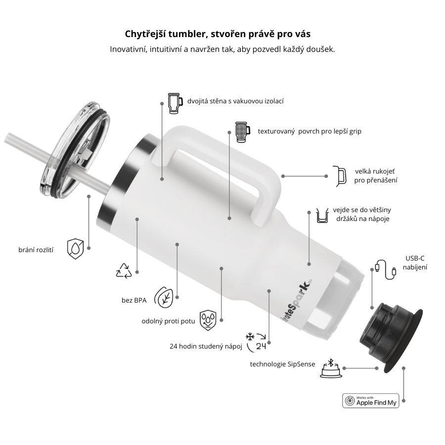 Chytrý termohrnek HidrateSpark PRO 2 Tumbler 887 ml - bílý