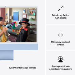 iMac 24“ 4.5K displej, Apple M4 10jádrové CPU, 10jádrové GPU, 16GB, 256GB SSD, CZ - modrý