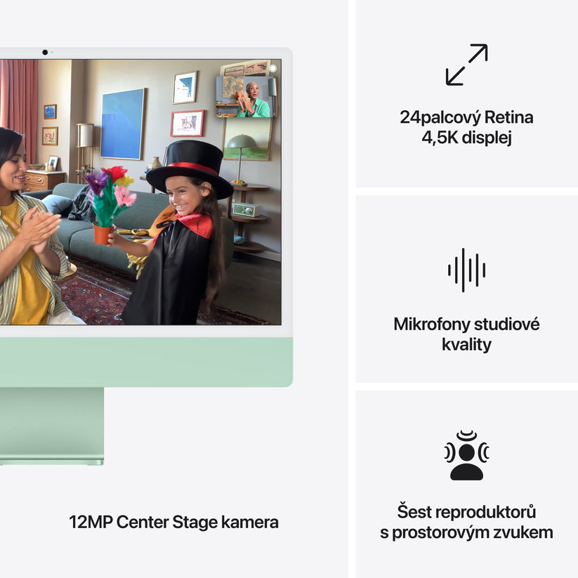 iMac 24“ 4.5K displej, Apple M4 8jádrové CPU, 8jádrové GPU, 16GB, 256GB SSD, CZ - zelený