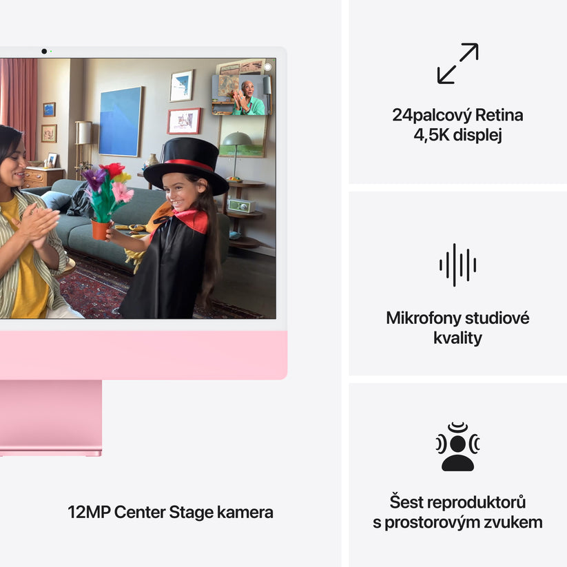 iMac 24“ 4.5K displej, Apple M4 10jádrové CPU, 10jádrové GPU, 24GB, 512GB SSD, CZ - růžový