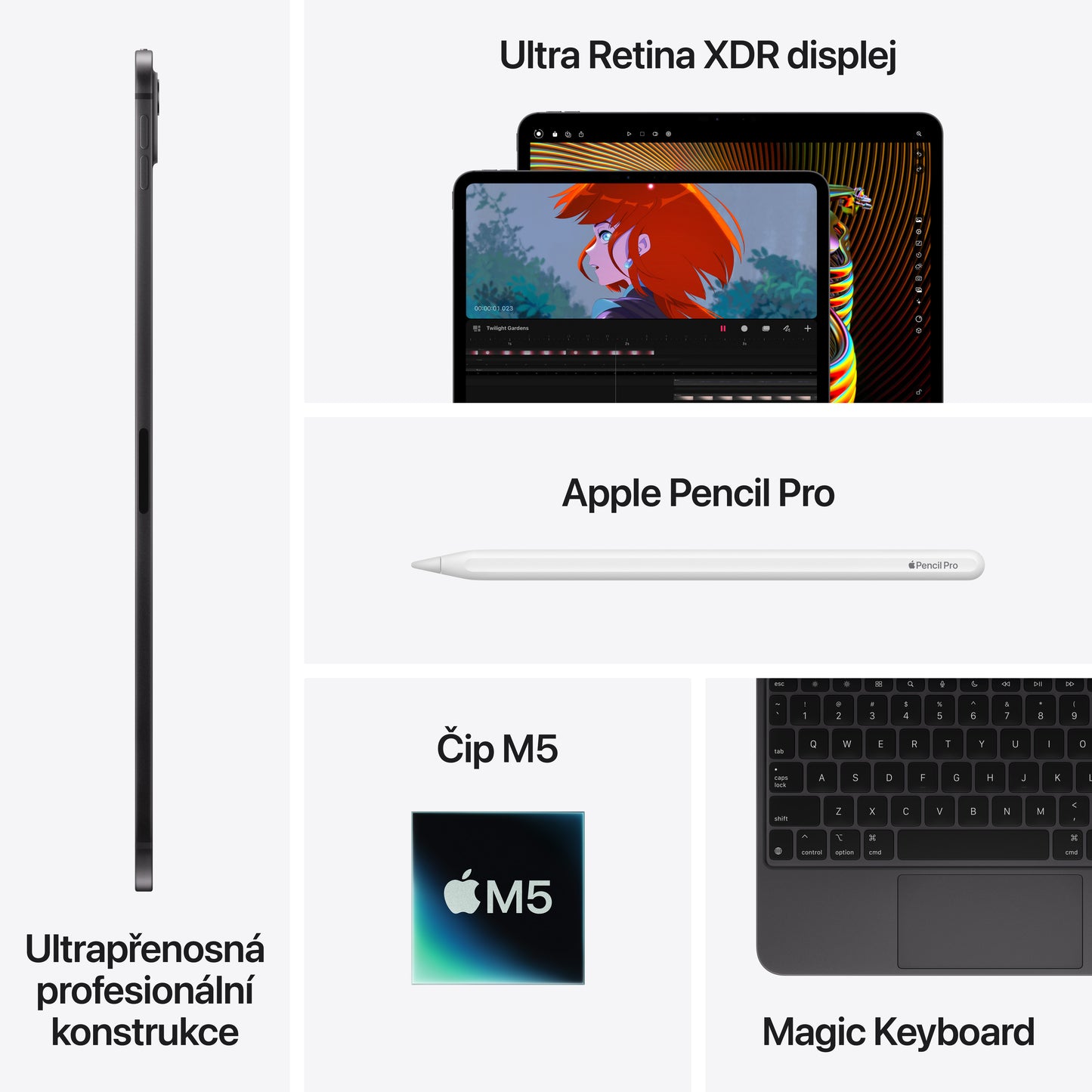 13palcový iPad Pro Wi-Fi + Cellular 2TB se standardním sklem - vesmírně černý