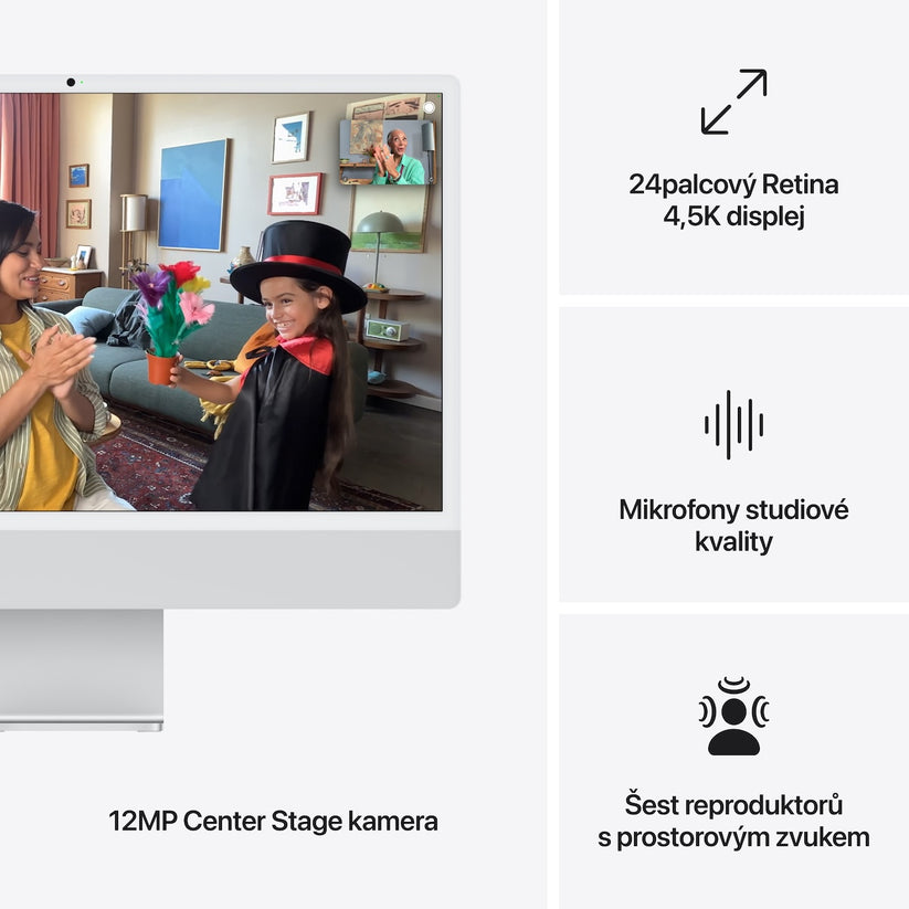iMac 24“ 4.5K displej, Apple M4 10jádrové CPU, 10jádrové GPU, 24GB, 512GB SSD, CZ - stříbrný (otevřený)