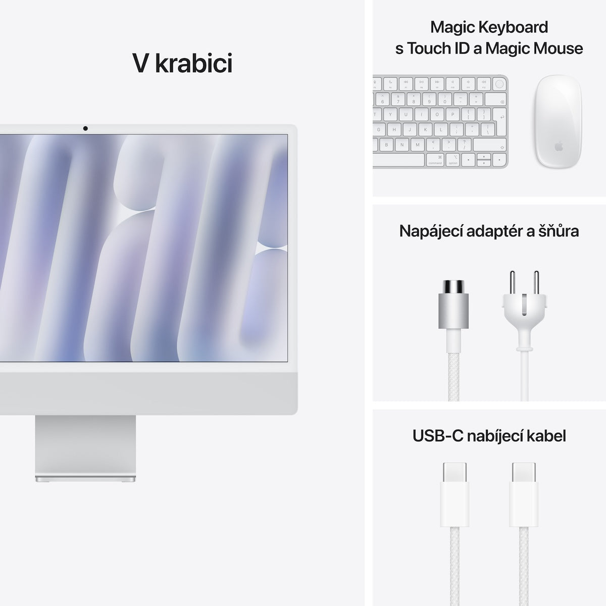 iMac 24“ 4.5K displej, Apple M4 10jádrové CPU, 10jádrové GPU, 24GB, 512GB SSD, CZ - stříbrný (otevřený)