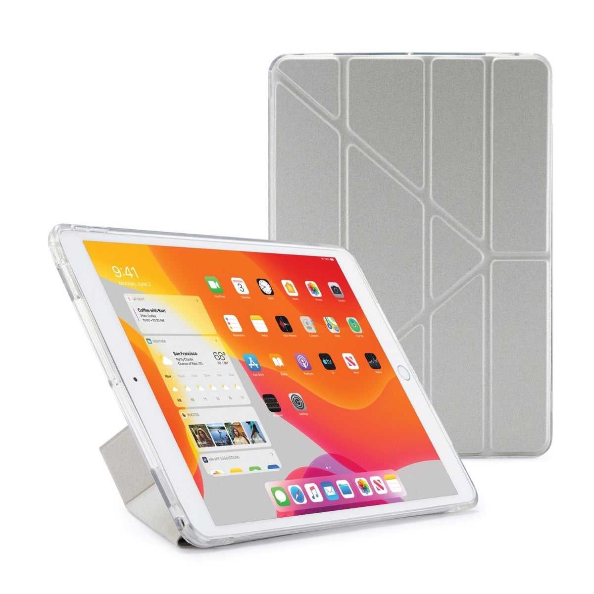 Pouzdro Pipetto na iPad 10.2 (2019) Metallic Origami Case - stříbrné