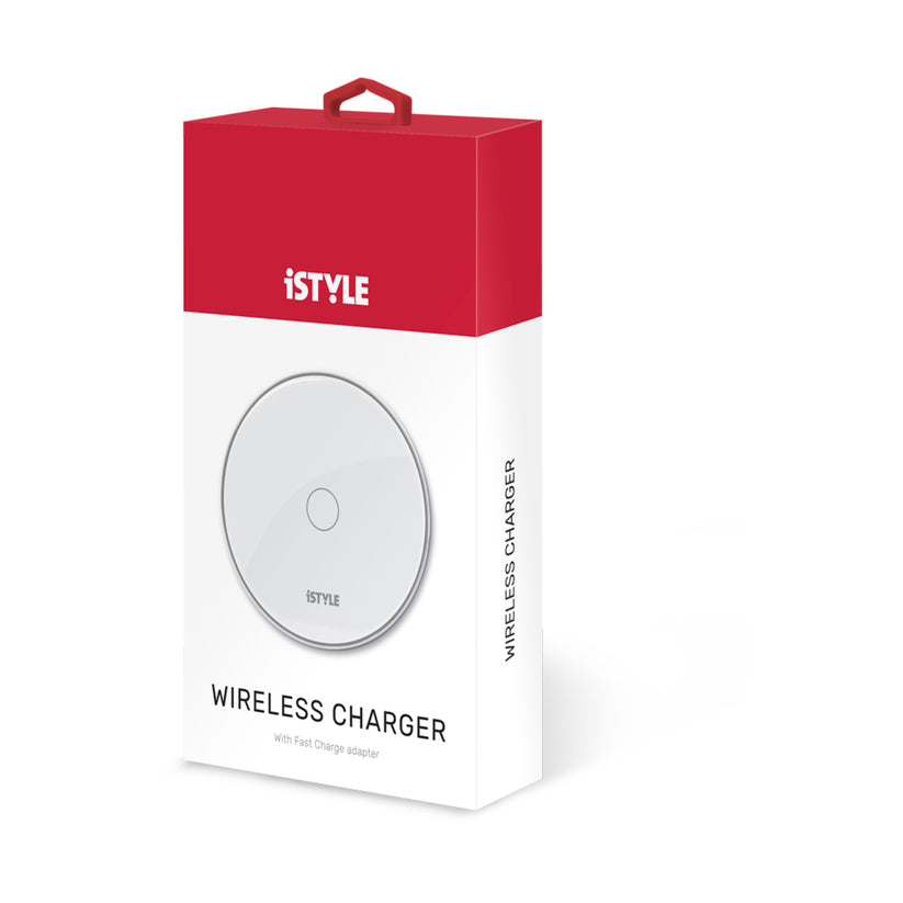 Bezdrátová nabíječka pro iPhone iSTYLE s adaptérem skleněná - bílá