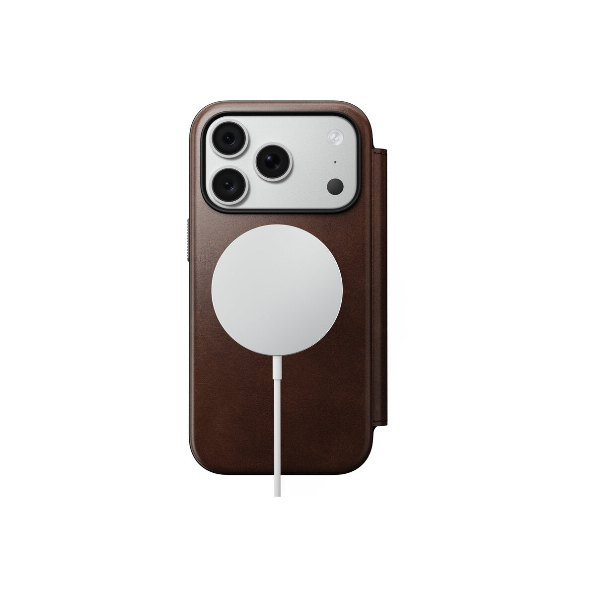 Kožené flipové pouzdro pro iPhone 18 Pro/17 Pro Nomad Modern Leather Folio Horween - rustic brown (tmavě hnědá)