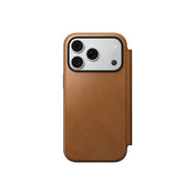 Kožené flipové pouzdro pro iPhone 18 Pro/17 Pro Nomad Modern Leather Folio - english tan (světle hnědá)