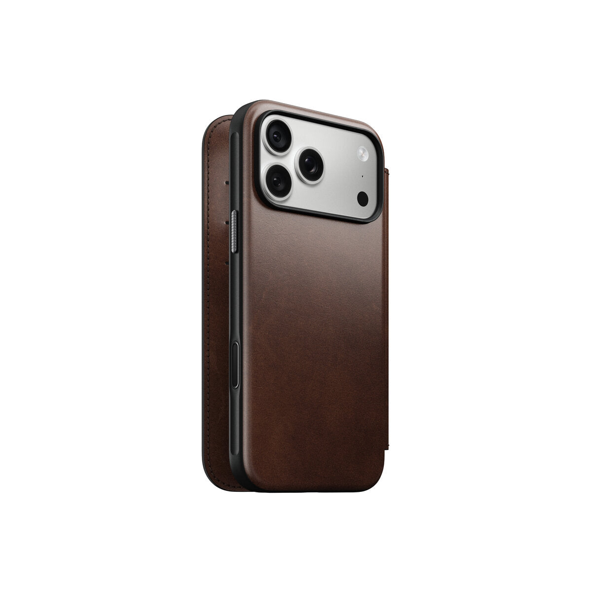 Kožené flipové pouzdro pro iPhone 18 Pro Max/17 Pro Max Nomad Modern Leather Folio Horween - rustic brown (tmavě hnědá)