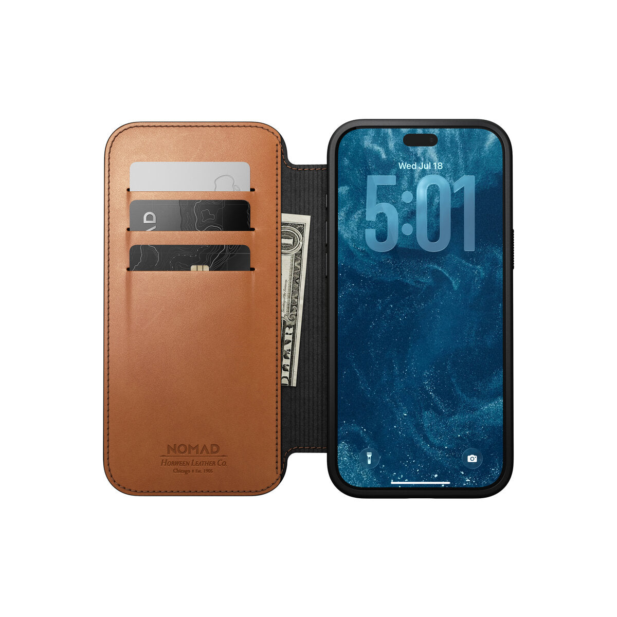 Kožené flipové pouzdro pro iPhone 18 Pro Max/17 Pro Max Nomad Modern Leather Folio Horween - saddle (hnědá)