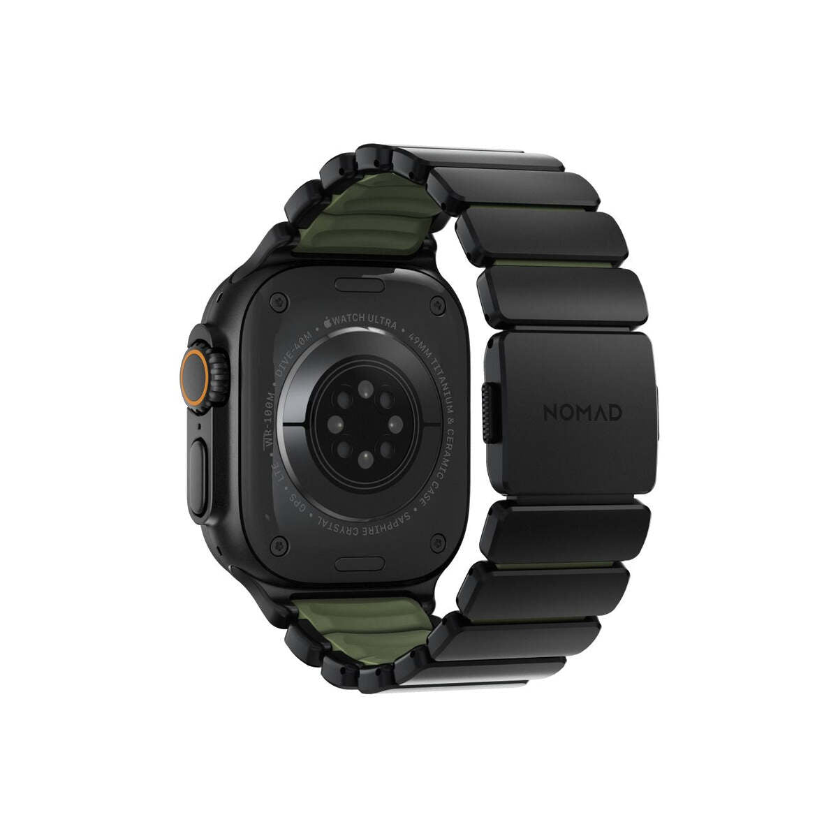Hybridní řemínek pro Apple Watch 45/46/49 mm Nomad Stratos Band - černý/zelený