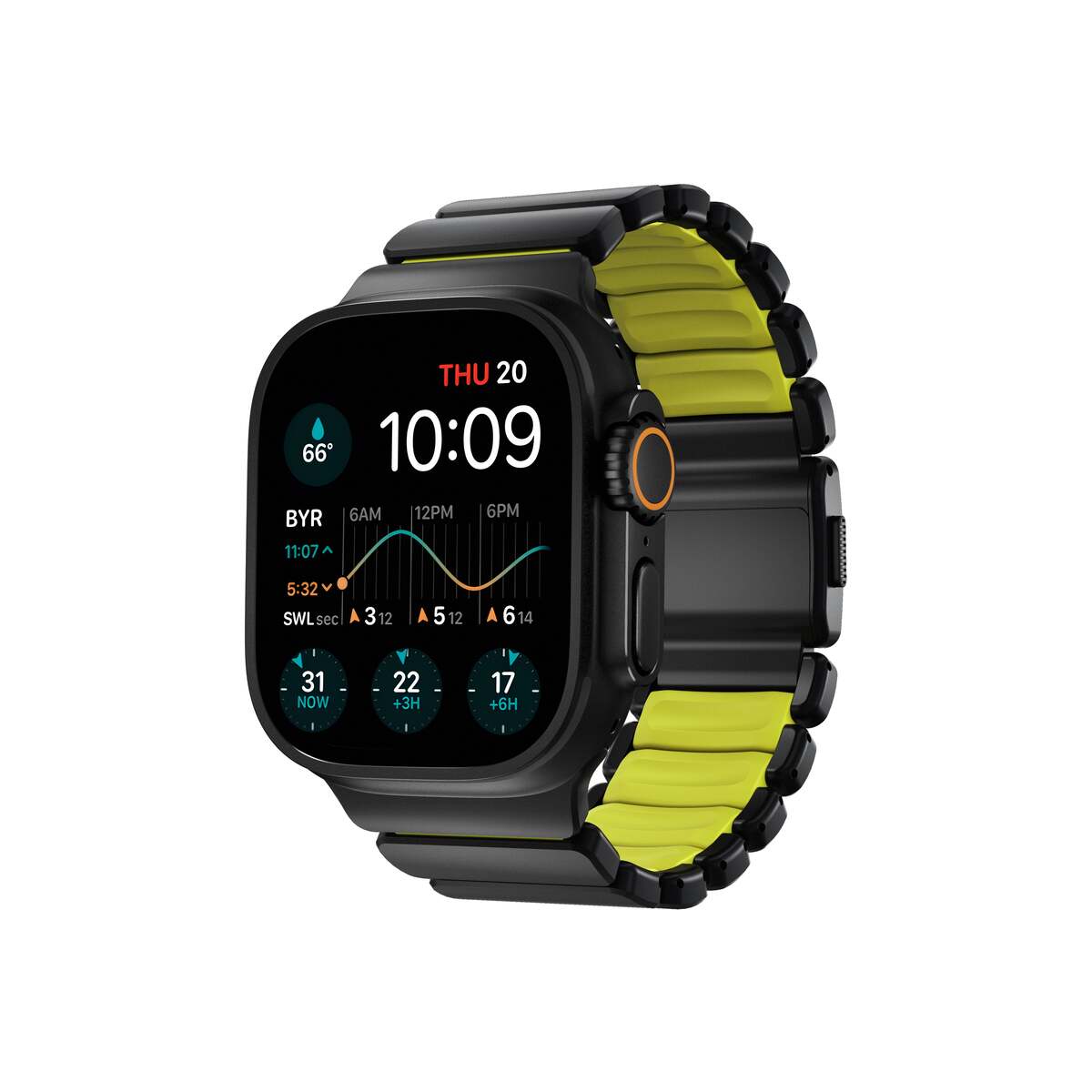 Řemínek pro Apple Watch 45/46/49 mm Nomad Stratos Band FKM - černý/volt