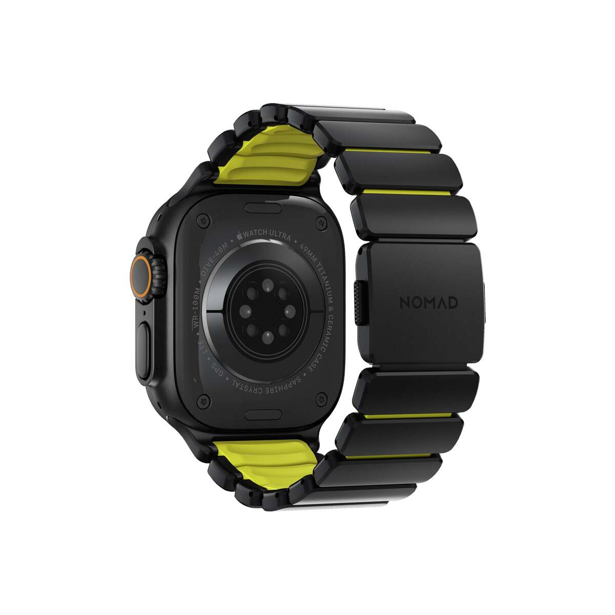 Řemínek pro Apple Watch 45/46/49 mm Nomad Stratos Band FKM - černý/volt