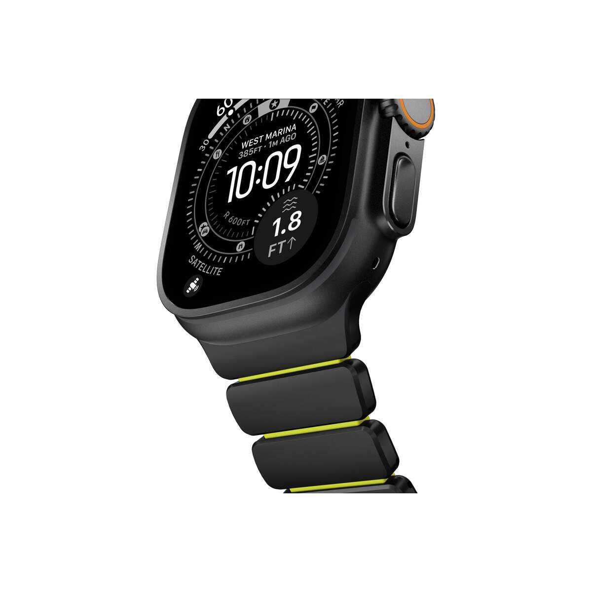 Řemínek pro Apple Watch 45/46/49 mm Nomad Stratos Band FKM - černý/volt