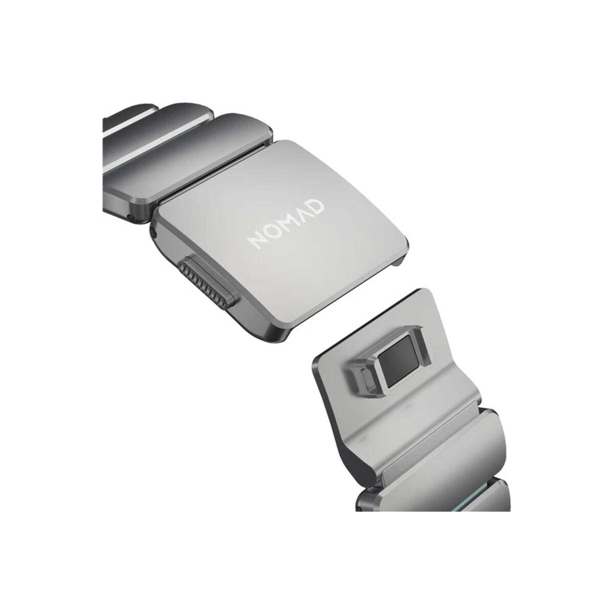 Řemínek pro Apple Watch 45/46/49 mm Nomad Stratos Natural Titanium FKM - Icy Blue Glow
