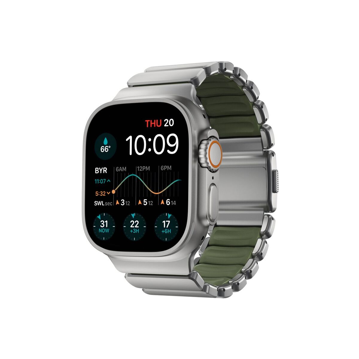 Hybridní řemínek pro Apple Watch 45/46/49 mm Nomad Stratos Band - titanový/zelený