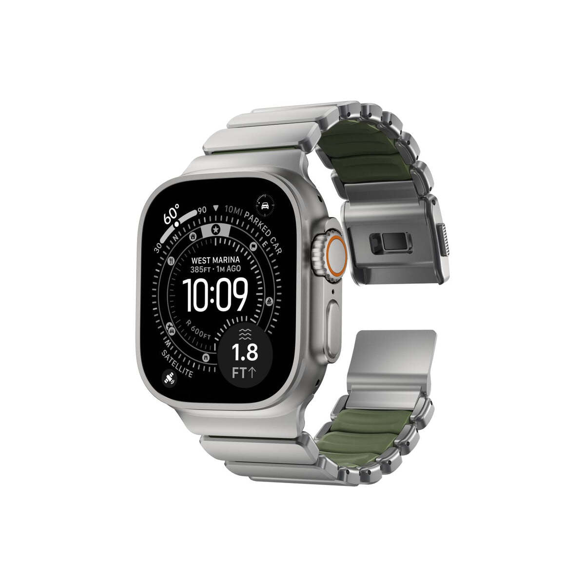 Hybridní řemínek pro Apple Watch 45/46/49 mm Nomad Stratos Band - titanový/zelený