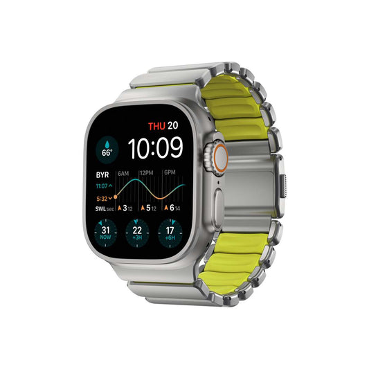 Řemínek pro Apple Watch 45/46/49 mm Nomad Stratos Band FKM - stříbrný/volt