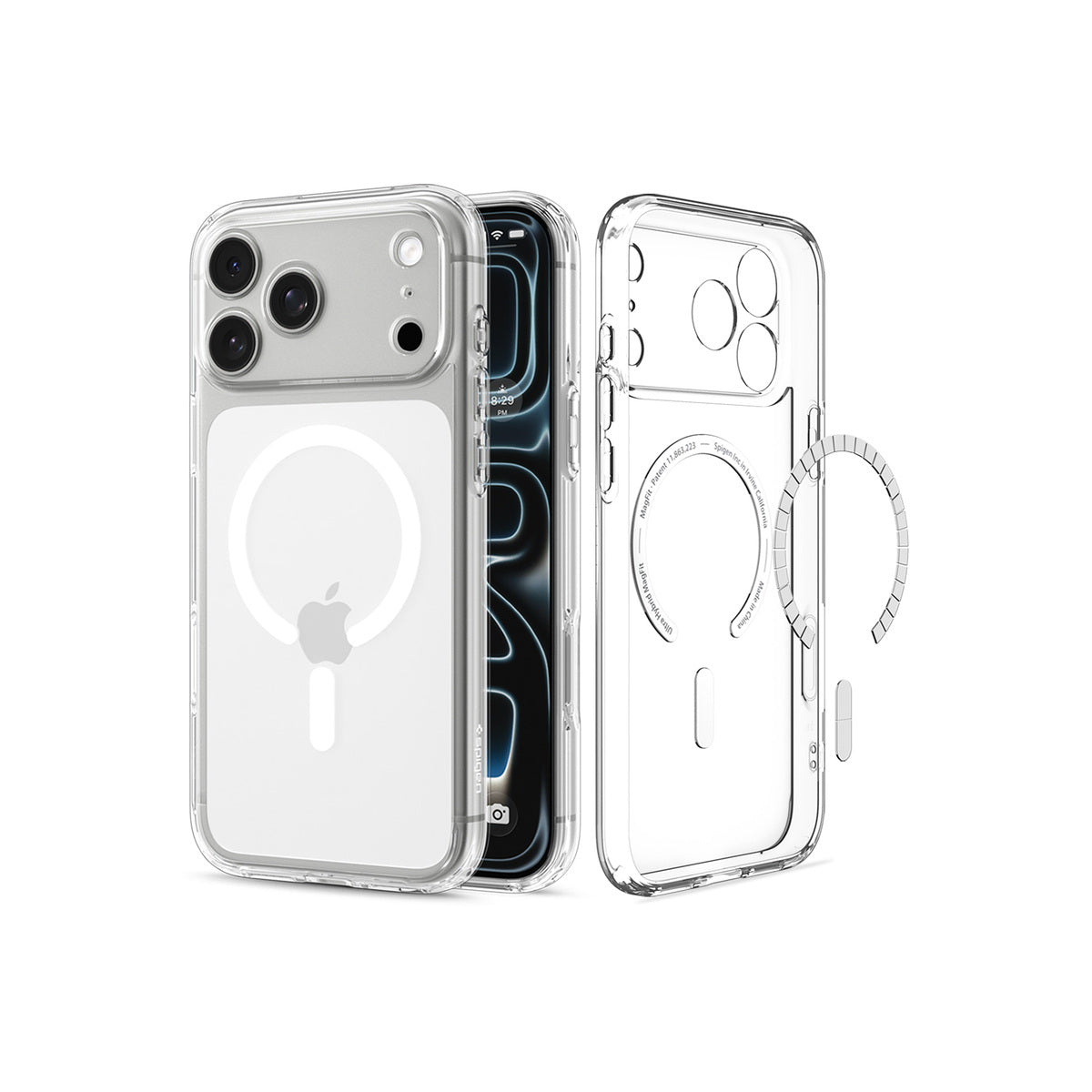 MagSafe kryt pro iPhone 18 Pro Max/17 Pro Max Spigen Ultra Hybrid MagSafe - průhledná s bílým akcentem