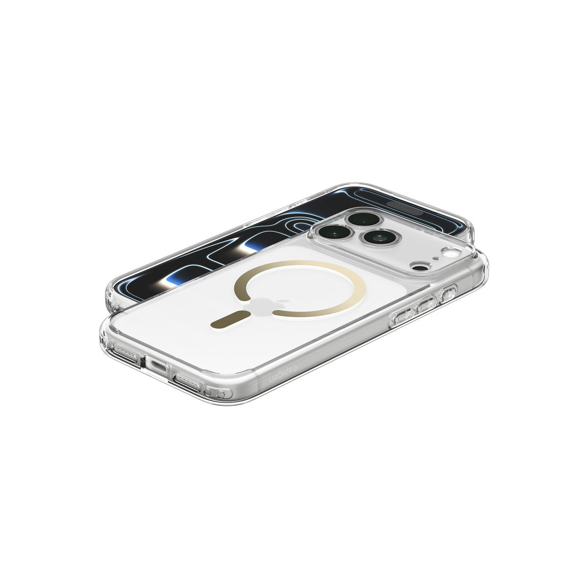 MagSafe kryt pro iPhone 18 Pro/17 Pro Spigen Ultra Hybrid MagSafe - průhledná se zlatým akcentem