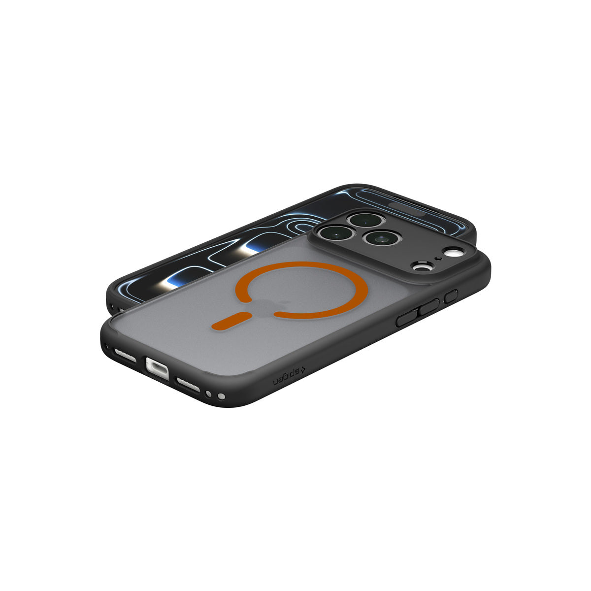 MagSafe kryt pro iPhone 18 Pro/17 Pro Spigen Ultra Hybrid MagSafe - matovaná černá/oranžová (frost)