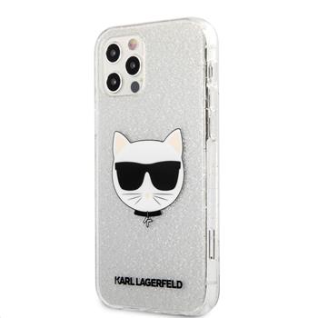Kryt na iPhone 12/12 Pro Karl Lagerfeld Choupette Head - stříbrný