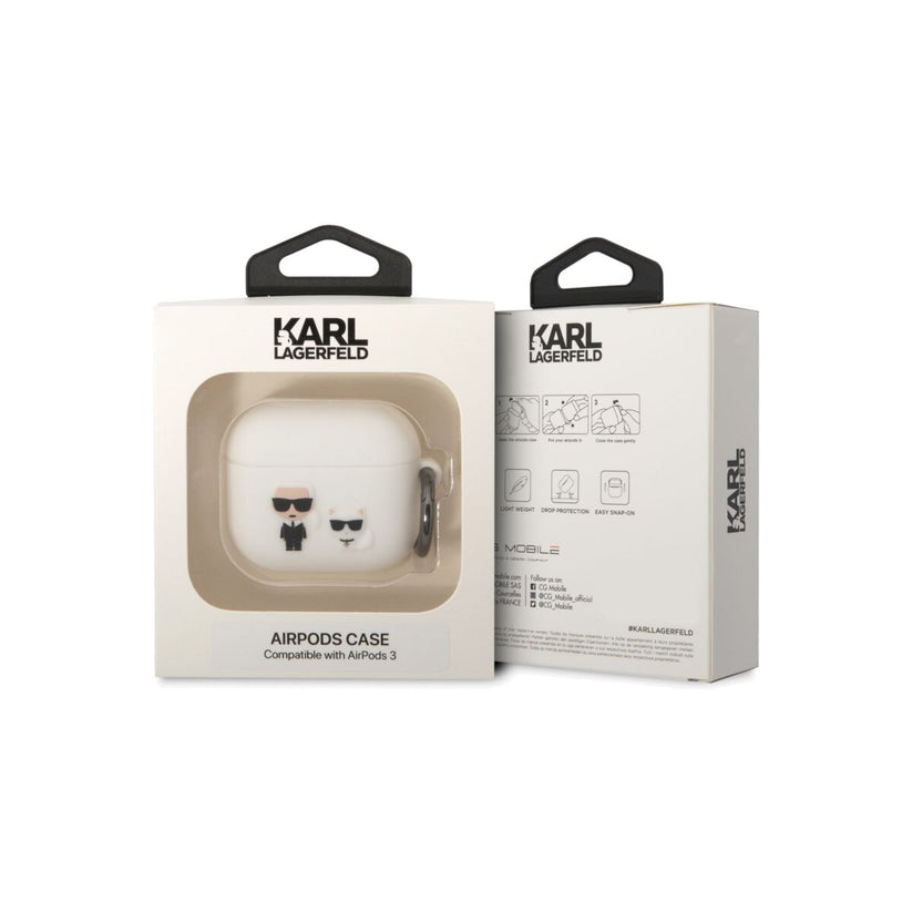 Pouzdro pro AirPods 3 Karl Lagerfeld and Choupette - bílé