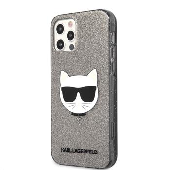 Kryt na iPhone 12/12 Pro Karl Lagerfeld Choupette Head Glitter - šedý